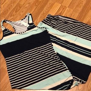 Blue, white and navy striped maxi